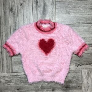Kimchi Blue Womens Heart Kalila Knit Fluffy Crop Top Pink Small
